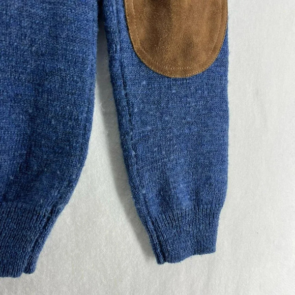 J.Crew Merino Sweater Men's S Blue Brown Leather Elbow Trim Round Neck Pullover - Picture 12 of 15